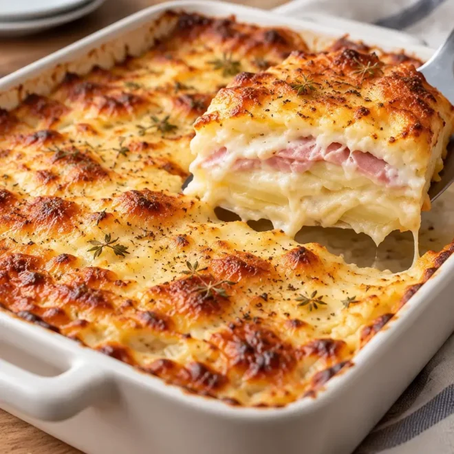 Gratin de pommes de terre au jambon et fromage