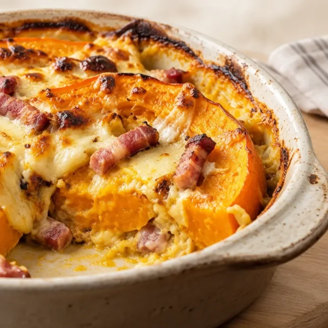 Gratin de potimarron aux lardons, crémeux et doré