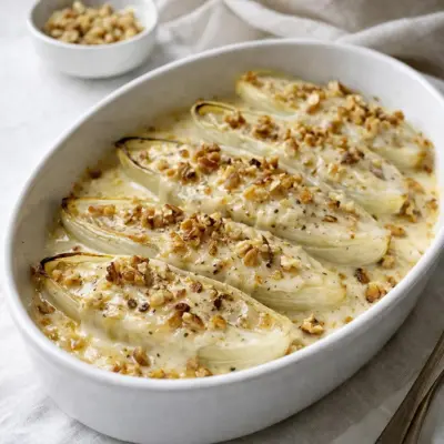 Gratin d’endives au roquefort et noix : chic & facile