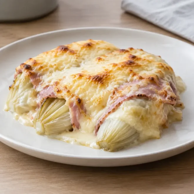 Gratin d’endives au jambon et au Morbier