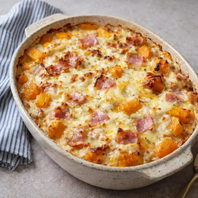Gratin butternut au camembert et bacon