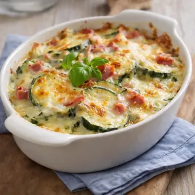 Gratin léger de courgettes au jambon et fromage