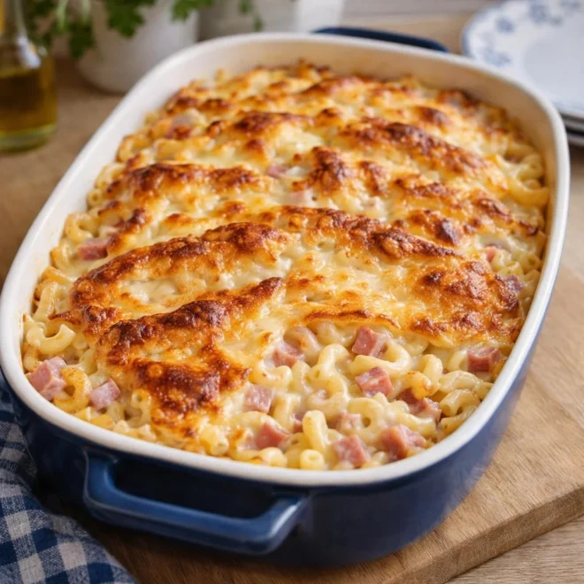 Gratin de macaronis au jambon et au reblochon