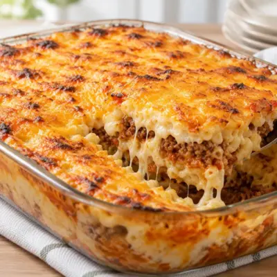 Gratin de macaronis à la viande et au fromage