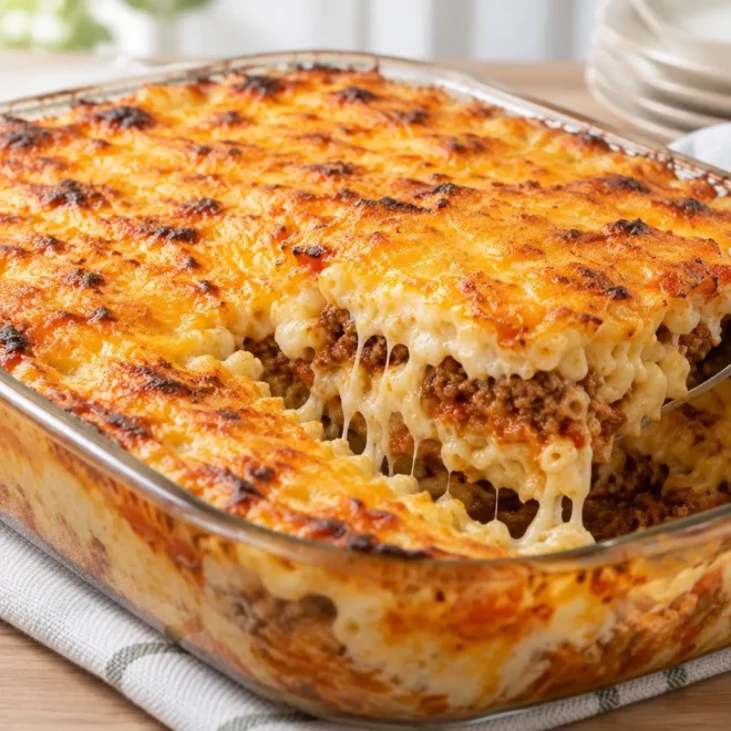 Gratin de macaronis à la viande et au fromage