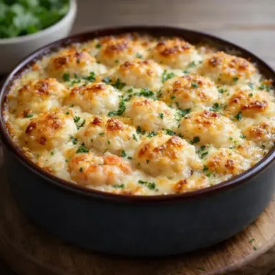 Gratin de noix de Saint-Jacques et crevettes au four