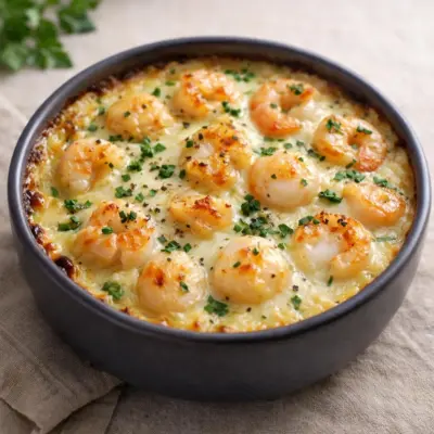 Gratin de noix de Saint-Jacques et crevettes crémeux