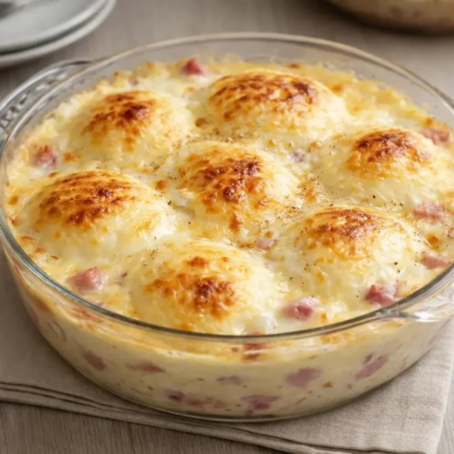 Gratin d’œufs au jambon : sauce crémeuse et fromage