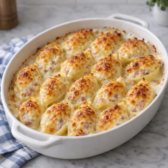 Gratin de pâtes coquilles jambon comté (béchamel)