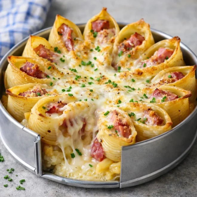 Gratin de pâtes jambon raclette en rosace
