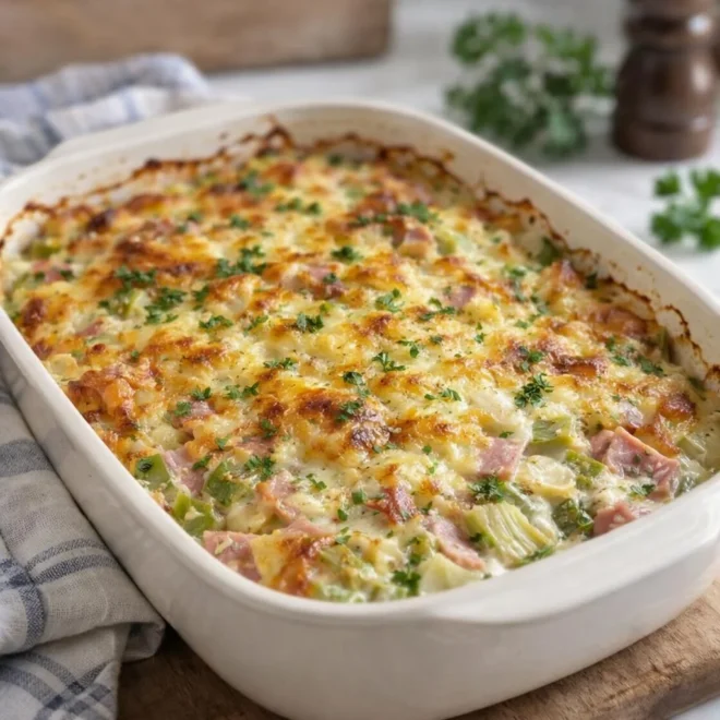 Gratin de poireaux au Boursin et au jambon
