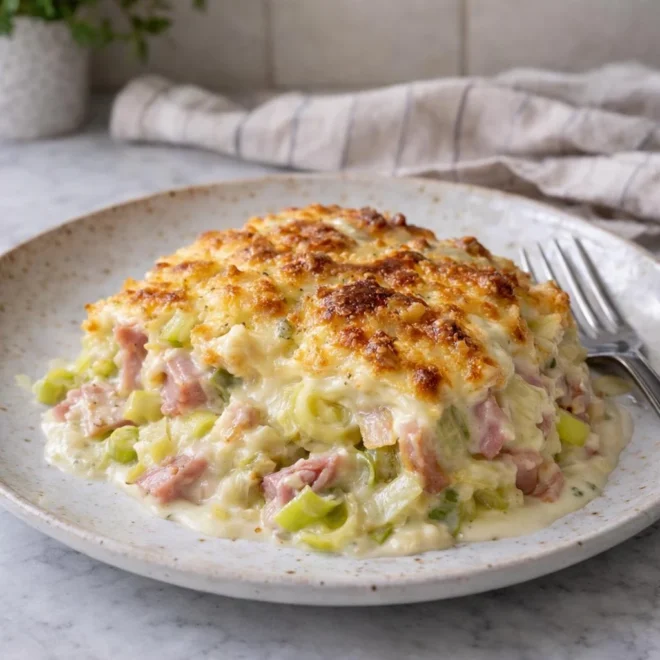 Gratin de poireaux au Boursin et jambon crémeux