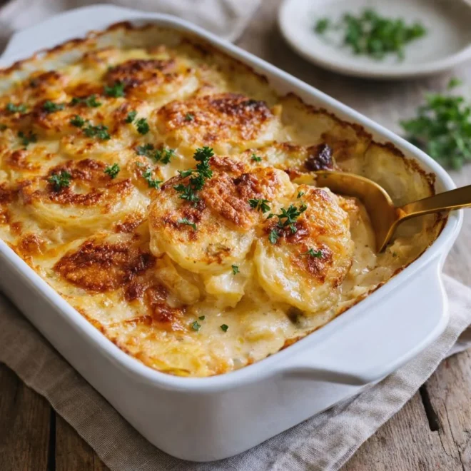 Gratin de pommes de terre à la crème : croûte dorée