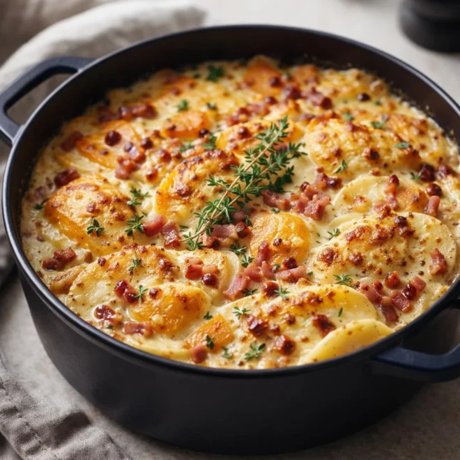 Gratin de pommes de terre butternut lardons au four