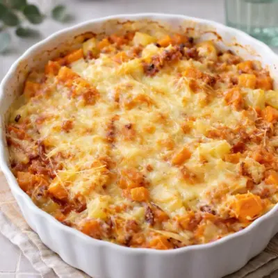 Gratin de pommes de terre butternut lardons crémeux
