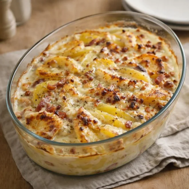 Gratin de pommes de terre au camembert (aux lardons fumés)