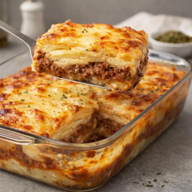 Gratin de pommes de terre à la viande hachée creamy