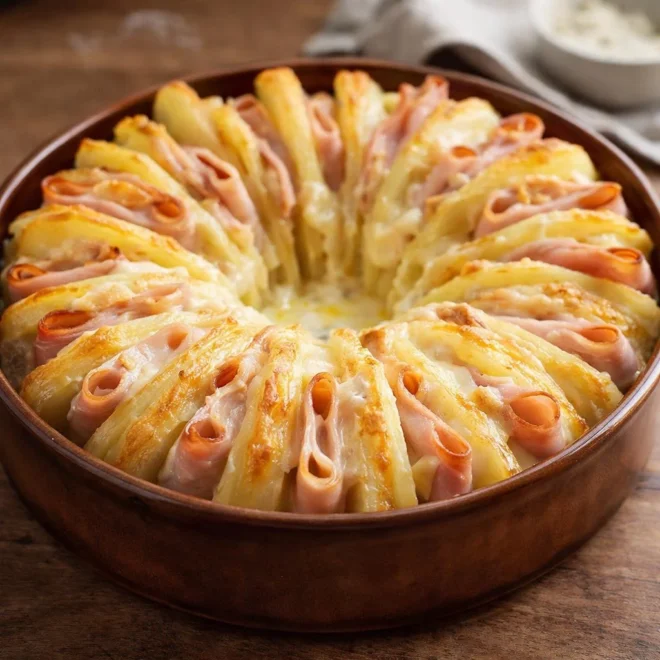 Gratin de pommes de terre au jambon et fromage fondant
