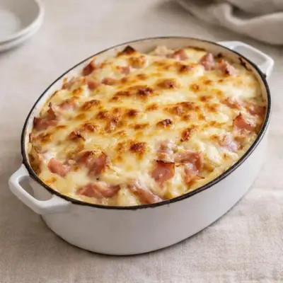 Gratin de pommes de terre au jambon et mozzarella