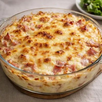 Gratin de pommes de terre jambon mozzarella, fondant