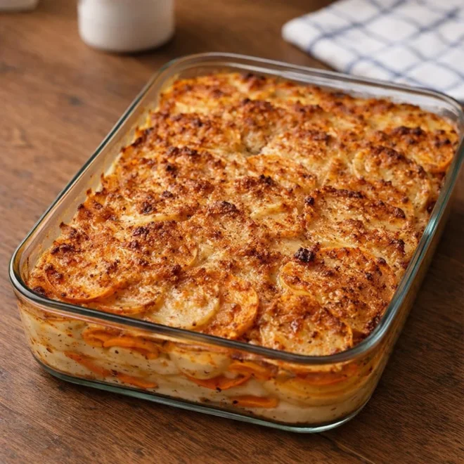 Gratin de pommes de terre et patate douce au parmesan