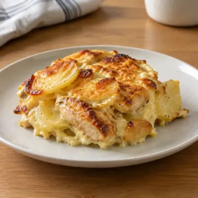 Gratin de poulet et pommes de terre crémeux