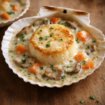 Gratin de Saint-Jacques à la crème et champignons