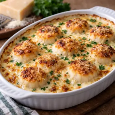Gratin de Saint-Jacques au parmesan et crème fraîche