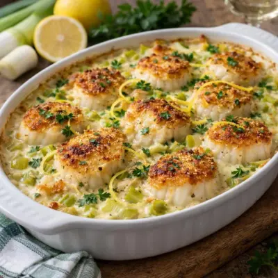 Gratin de Saint-Jacques aux poireaux et crème citronnée