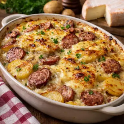 Gratin savoyard saucisses fumées & pommes de terre