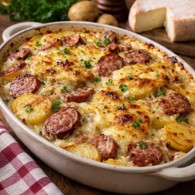 Gratin savoyard saucisses fumées & pommes de terre