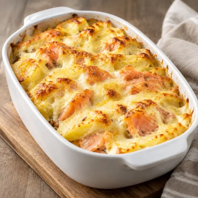 Gratin pommes de terre et saumon fumé