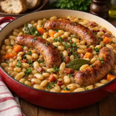 Haricots blancs mijotés à la saucisse de Toulouse