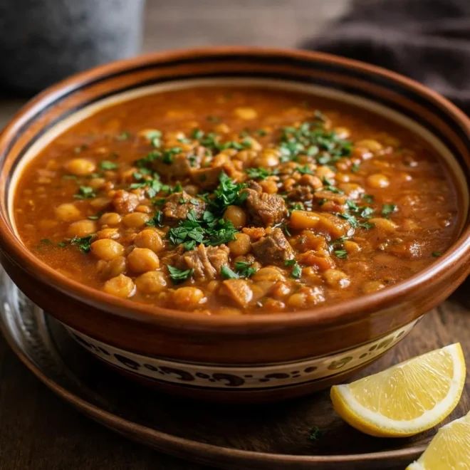 Harira marocaine traditionnelle : soupe aux pois chiches
