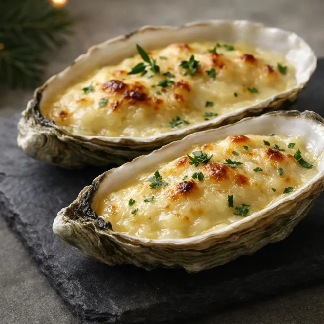 Huîtres gratinées au camembert : ail & persil