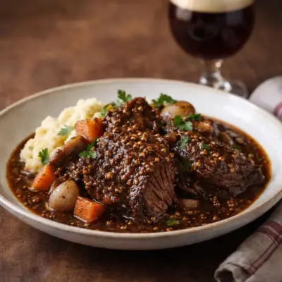 Joue de bœuf à la bière brune et moutarde à l’ancienne