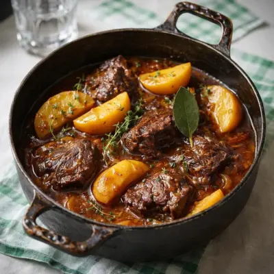 Joue de boeuf au cidre et aux pommes mijotées