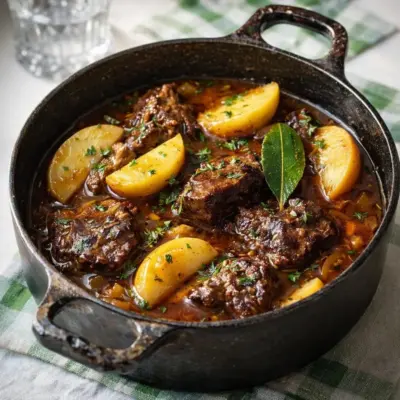 Joue de bœuf au cidre et aux pommes mijotées