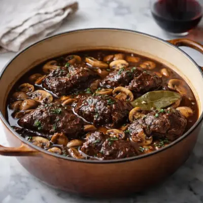 Joue de bœuf mijotée aux champignons : fondante et parfumée