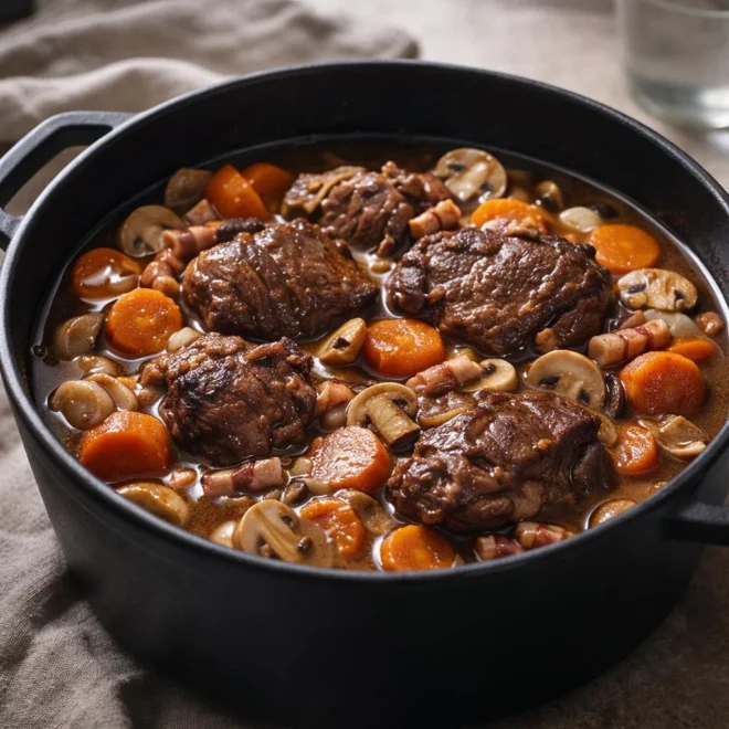 Joues de porc fondantes au cidre normand, mijoté