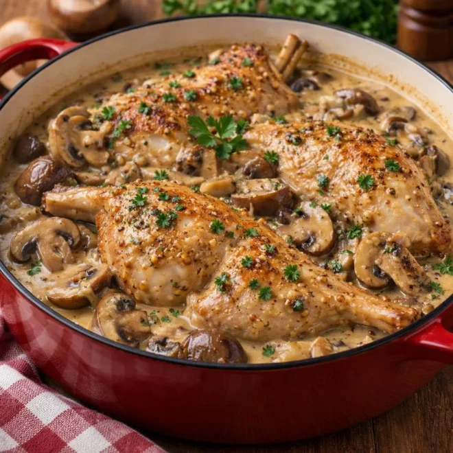 Recette lapin à la moutarde crème champignons