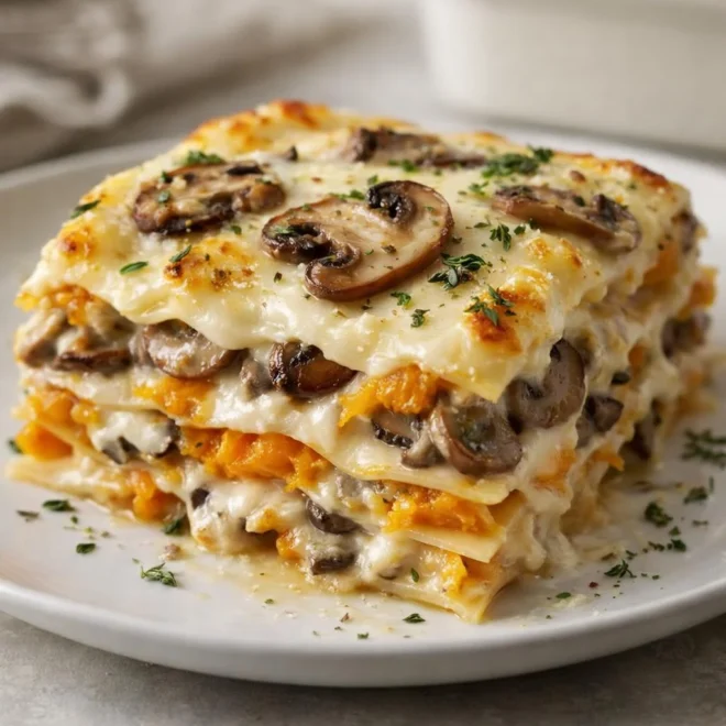 Lasagnes à la courge butternut et champignons