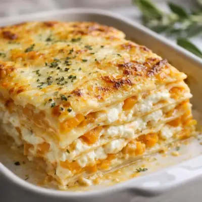 Lasagnes courges butternut et chèvre gratinées