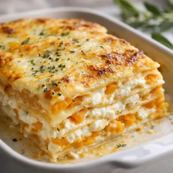 Lasagnes courges butternut et chèvre gratinées
