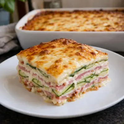 Lasagnes de courgettes au jambon et béchamel gratinées