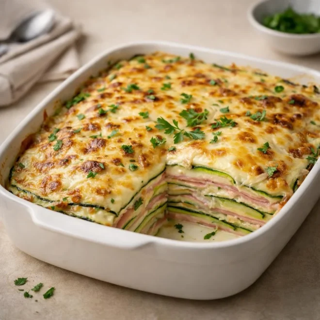 Lasagnes de courgettes au jambon et fromage