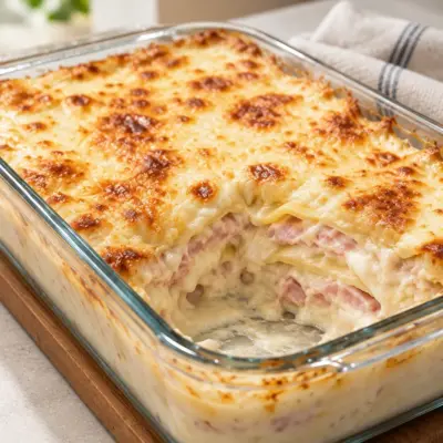 Lasagnes gratinées au jambon et au fromage