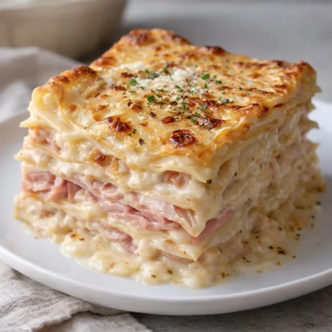 Recette lasagnes jambon de poulet béchamel onctueuse