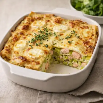 Lasagnes légères au saumon poireaux chèvre