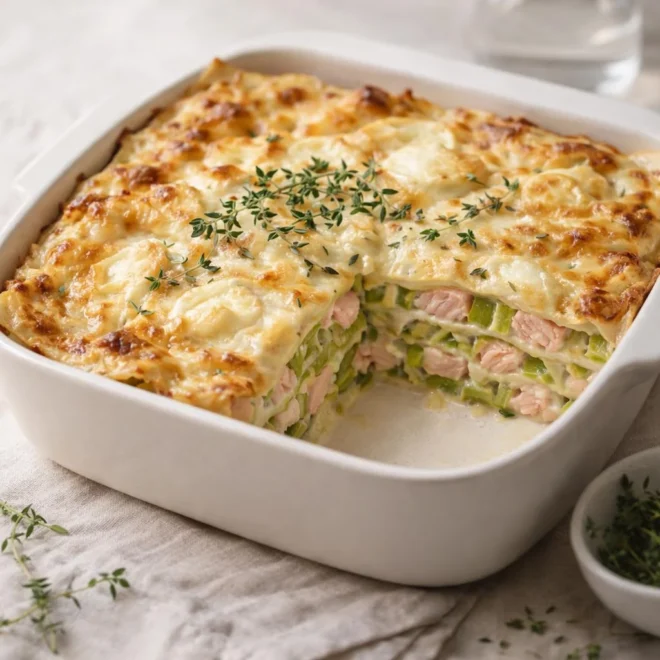 Lasagnes légères au saumon poireaux chèvre